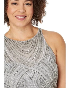Women Betsy & Adam Long Metallic Beaded Top