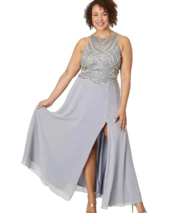 Women Betsy & Adam Long Metallic Beaded Top