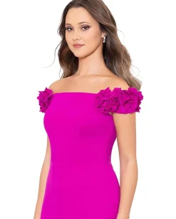 Women XSCAPE Long Scuba Crepe Off The Shoulder Flower