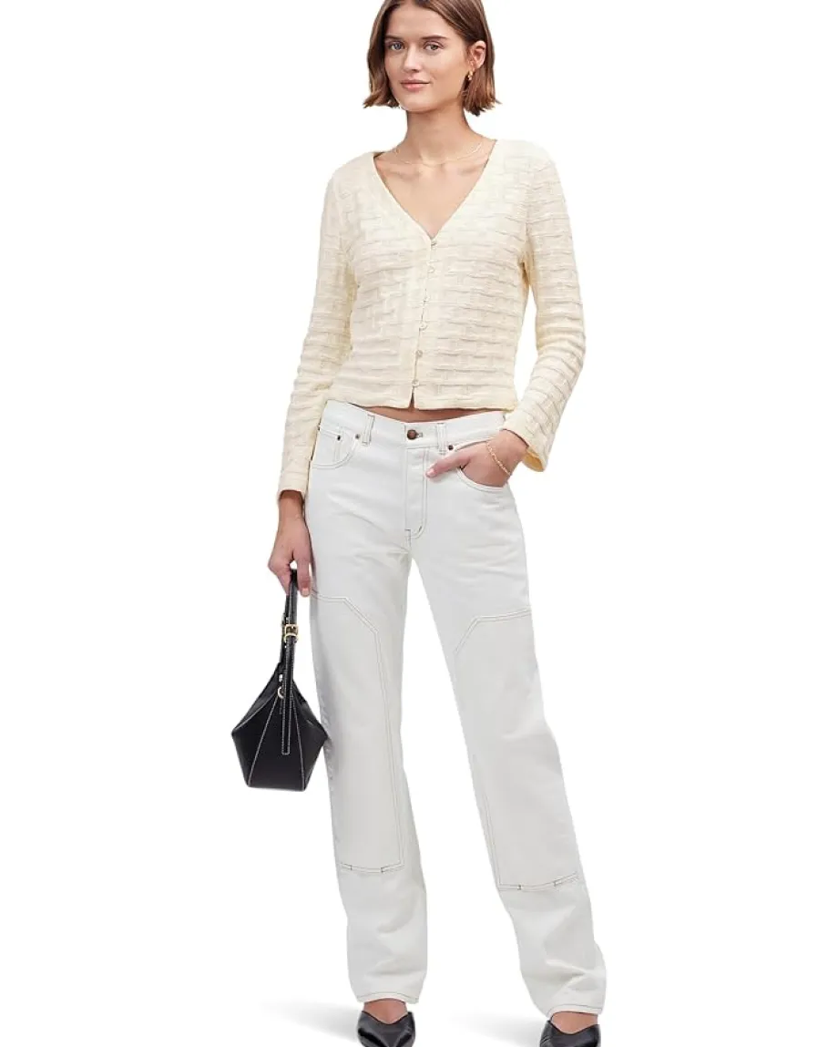 Madewell Long Sleeve Basketweave Sweater Hole Antique Cream