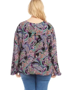 Karen Kane Long Sleeve Blouson Top Paisley New