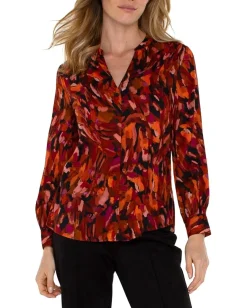 Liverpool Los Angeles Long Sleeve Btn Front Banded Collar Woven Shirt Stretch Shirting Painted Cedar Clearance