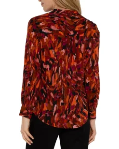 Liverpool Los Angeles Long Sleeve Btn Front Banded Collar Woven Shirt Stretch Shirting Painted Cedar Clearance