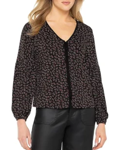 Women Liverpool Los Angeles Long Sleeve Button Front Knit Top