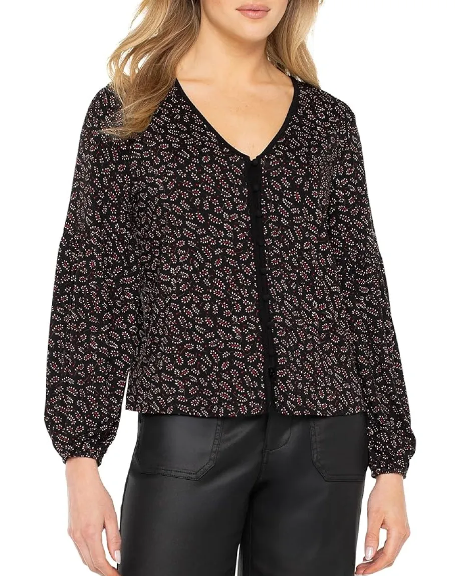 Women Liverpool Los Angeles Long Sleeve Button Front Knit Top