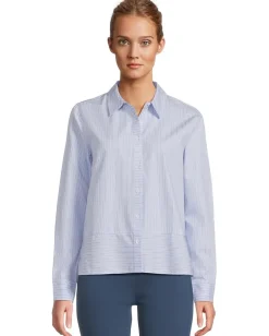 Elliott Lauren Long Sleeve Button Front Stripe Shirt With Front Seam Detail Blue/White Best