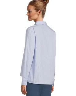 Elliott Lauren Long Sleeve Button Front Stripe Shirt With Front Seam Detail Blue/White Best