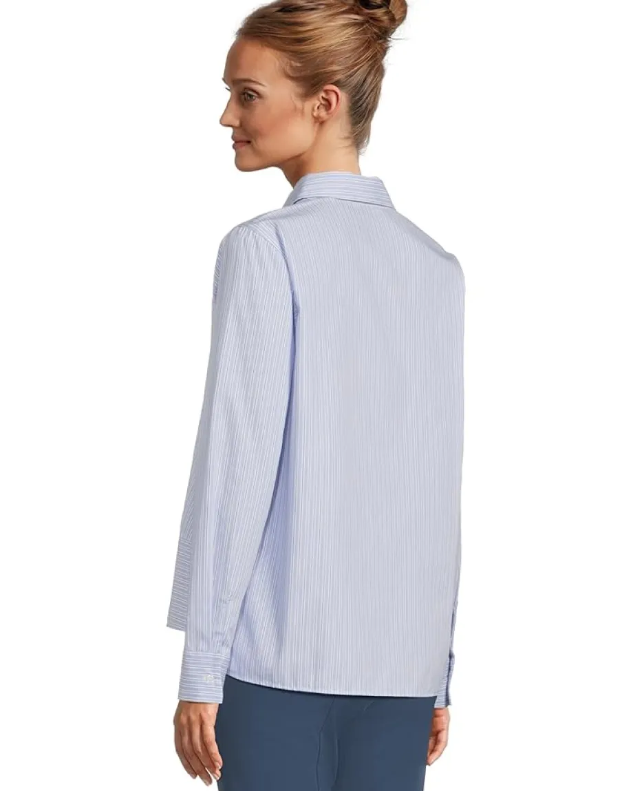 Elliott Lauren Long Sleeve Button Front Stripe Shirt With Front Seam Detail Blue/White Best