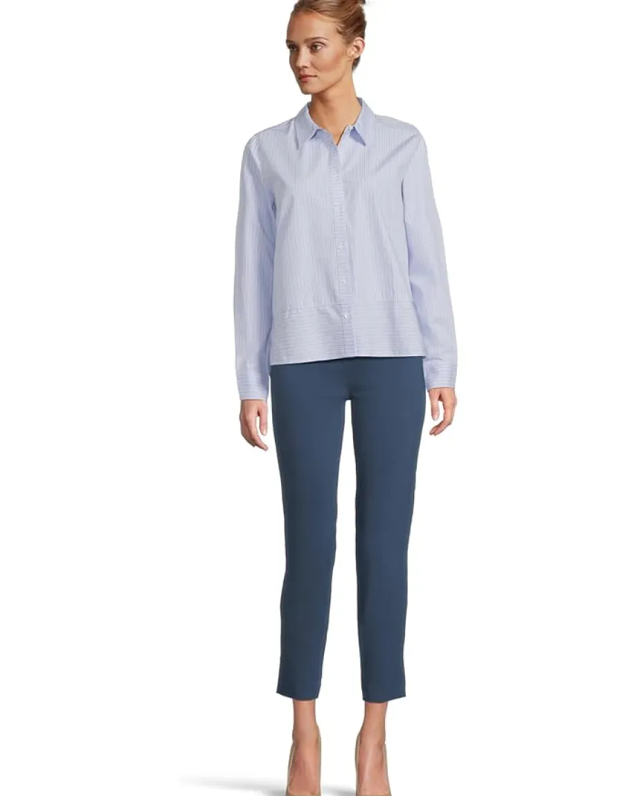 Elliott Lauren Long Sleeve Button Front Stripe Shirt With Front Seam Detail Blue/White Best