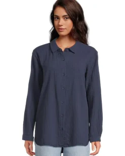 Mod-o-doc Long Sleeve Button-Up Shirt Vibrant Navy Outlet