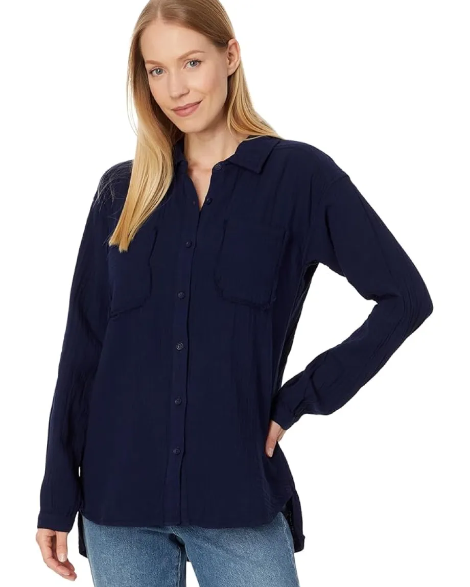 Mod-o-doc Long Sleeve Button-Up Shirt Navy Licorice Outlet