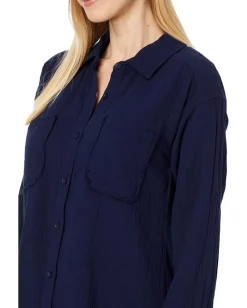 Mod-o-doc Long Sleeve Button-Up Shirt Navy Licorice Outlet