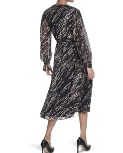 Calvin Klein Long Sleeve Chiffon Shirtdress Black Multi Online