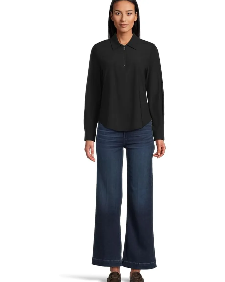 Women Liverpool Los Angeles Long Sleeve Collared Zip Front Knit Shirt