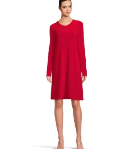 Women Norma Kamali Long Sleeve Crew Dress To Knee