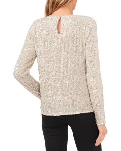 CeCe Long Sleeve Crew Neck Champagne New