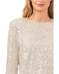 CeCe Long Sleeve Crew Neck Champagne New