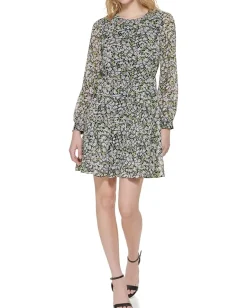 Tommy Hilfiger Long Sleeve Daisy Garden Chiffon Dress Ballerina Pink Multi Discount