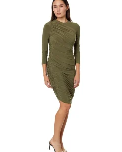 Norma Kamali Long Sleeve Diana Dress To Knee Military Best