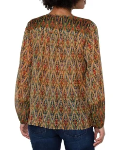 Women Liverpool Los Angeles Long Sleeve Double Layer Tie Front Woven Blouse