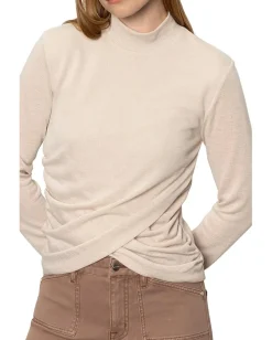 Sanctuary Long Sleeve Draped Mock Neck Mother Of Pearl Clearance