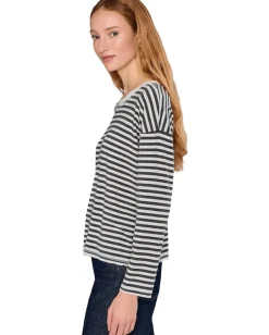 Mod-o-doc Long Sleeve Drop Shoulder Boxy Crew Neck Tee Ivory/Charcoal Stripe Hot