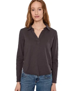 Mod-o-doc Long Sleeve Easy Polo Tee Washed Ebony Clearance