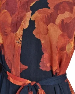 Women Calvin Klein Long Sleeve Floral Chiffon Midi with Self Tie