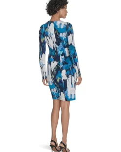 Calvin Klein Long Sleeve Floral Jersey Sheath Cypress Multi Online