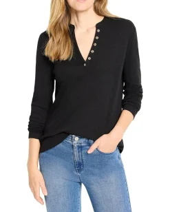 NIC+ZOE Long Sleeve Henley Tee Black Onyx Outlet