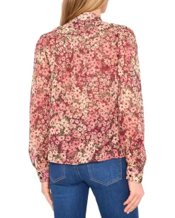 Women CeCe Long Sleeve Hidden Placket Floral Top