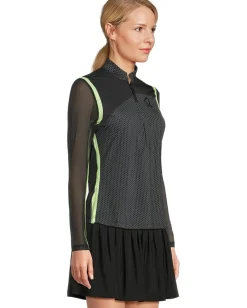 Jamie Sadock Long Sleeve Honey Comb 1/4 Zip Top Black Lime Hot
