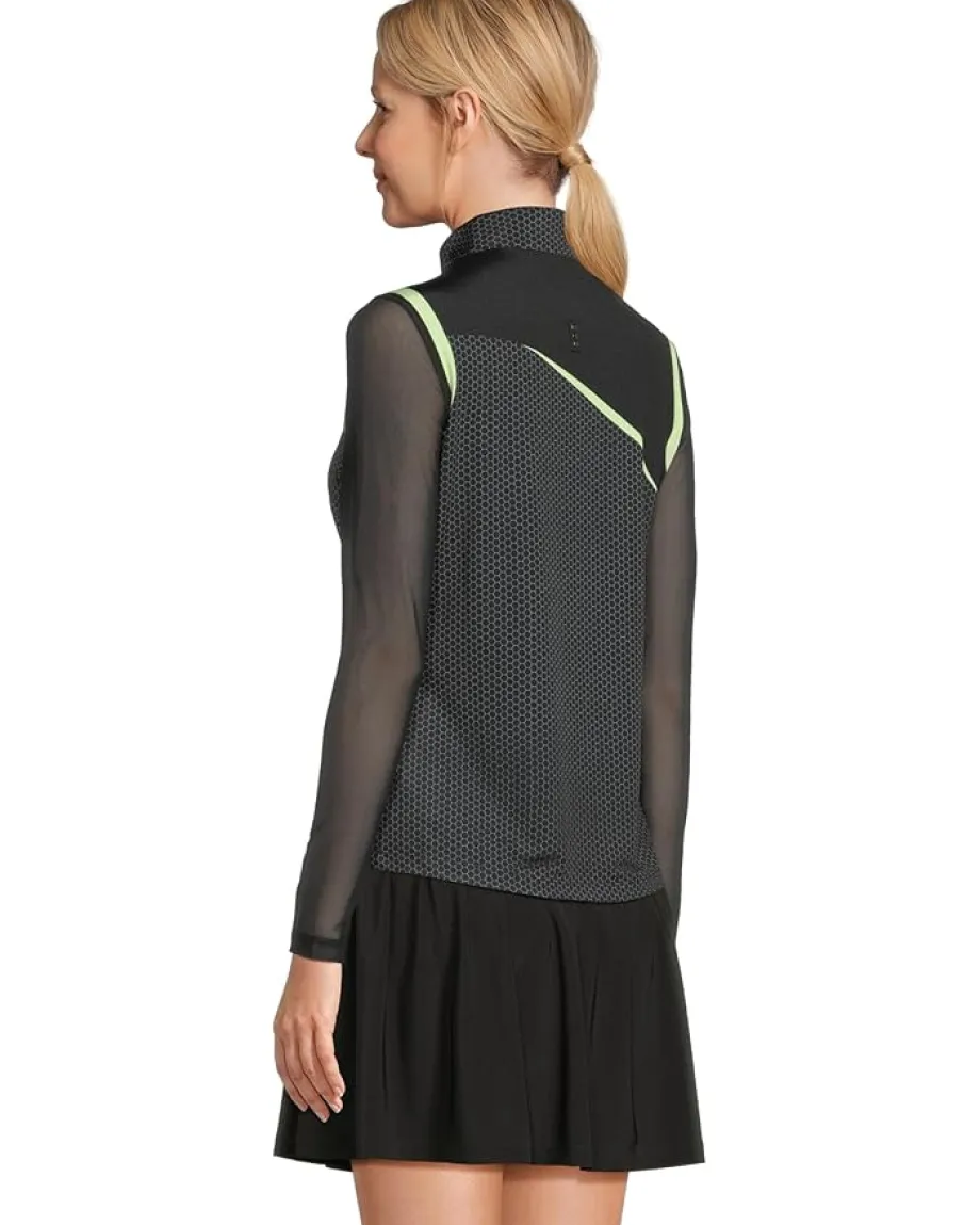 Jamie Sadock Long Sleeve Honey Comb 1/4 Zip Top Black Lime Hot