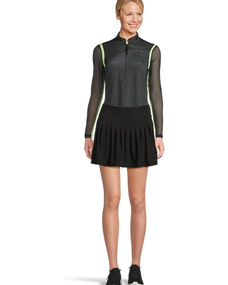 Jamie Sadock Long Sleeve Honey Comb 1/4 Zip Top Black Lime Hot