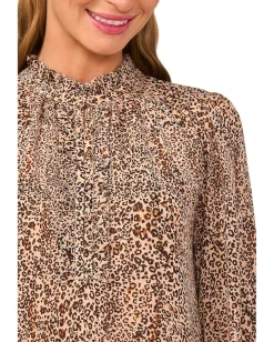 Women CeCe Long Sleeve Leopard Ruffled Top