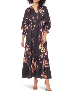 Vince Camuto Long Sleeve Maxi Dress with Smocked Rich Black Discount