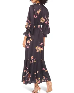 Vince Camuto Long Sleeve Maxi Dress with Smocked Rich Black Discount