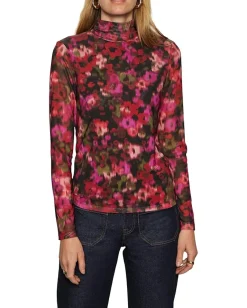 Sanctuary Long Sleeve Mesh Mock Berry Glow Outlet
