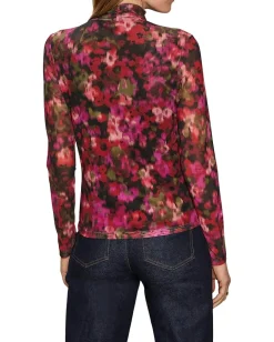 Sanctuary Long Sleeve Mesh Mock Berry Glow Outlet