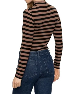 Sanctuary Long Sleeve Mock Essential Mocha/Black Stripe Sale