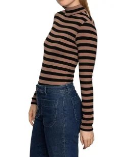 Sanctuary Long Sleeve Mock Essential Mocha/Black Stripe Sale