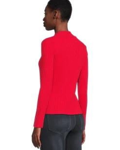 Liverpool Los Angeles Long Sleeve Mock Neck Knit Top With Button Detail Tango Red Sale
