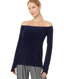 Norma Kamali Long Sleeve Off Shoulder Top True Navy Sale