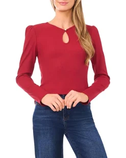 Women CeCe Long Sleeve Pearl Keyhold Knit Top