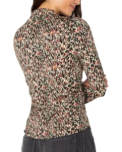 Women Liverpool Los Angeles Long Sleeve Pleasted Mock Neck Knit Top with Shirring