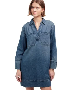 Madewell Long Sleeve Popover Mini Dress in Croswell Croswell Wash Best