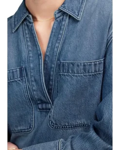 Madewell Long Sleeve Popover Mini Dress in Croswell Croswell Wash Best