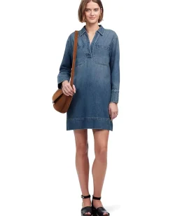 Madewell Long Sleeve Popover Mini Dress in Croswell Croswell Wash Best