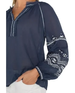 Women Liverpool Los Angeles Long Sleeve Raglan Woven Blouse With Embroidery