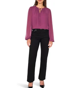 Women Vince Camuto Long Sleeve Ruched Shoulder Tie Neck Blouse